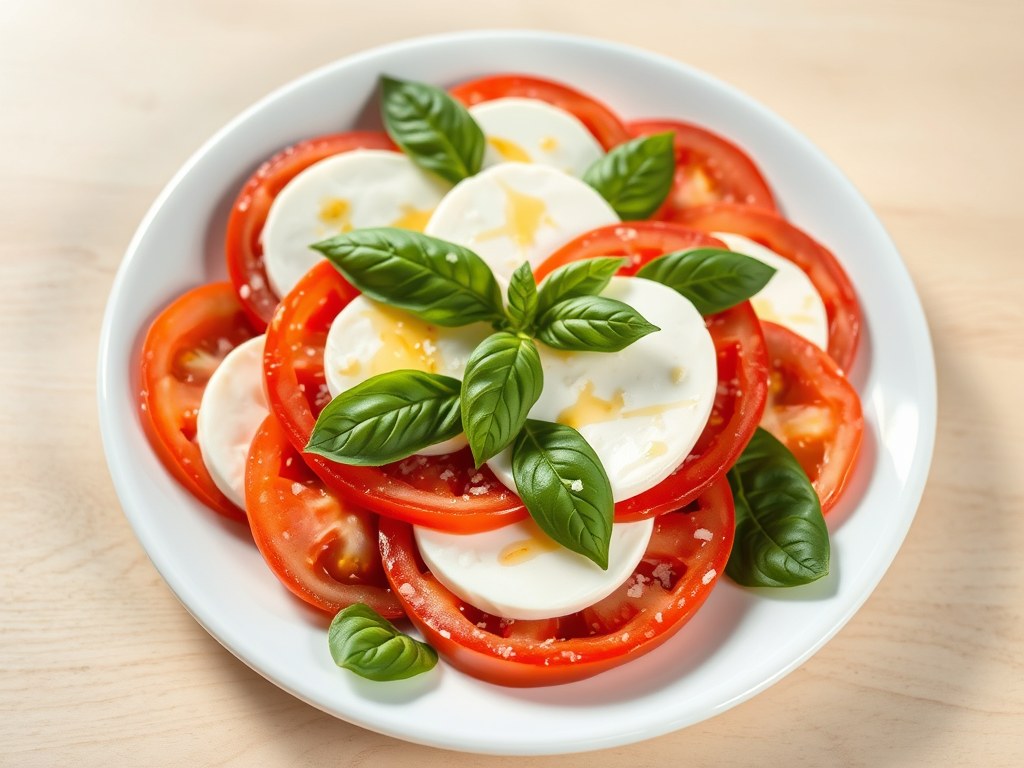 Coupe Caprese (met mozarella en basilicum), AI-gegenereerde illustratie