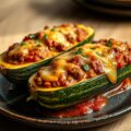 Courgette, gevuld met zelfgemaakte bolognese saus