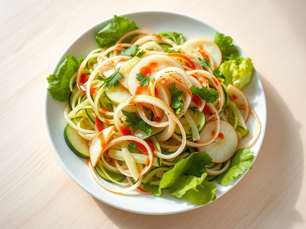 Courgettesalade met koolrabi en appel, AI-gegenereerde illustratie
