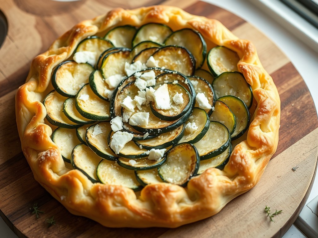 Courgettetaart met geitenkaas, AI-gegenereerde illustratie