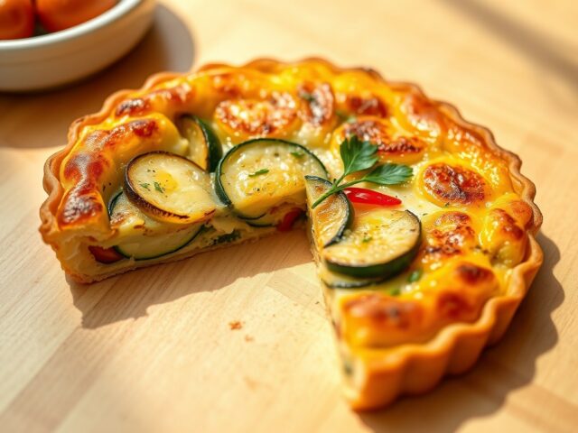 Courgettetaartje met aardappel en rode paprika