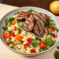 Couscous-basilicumsalade met lamsvlees