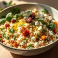 Couscous met feta,spinazie en fruit
