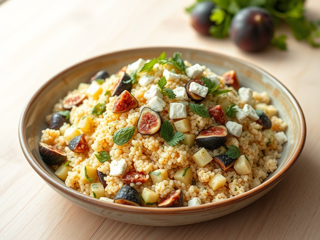 Couscous met Gedroogde Vijgen en Feta, AI-gegenereerde illustratie