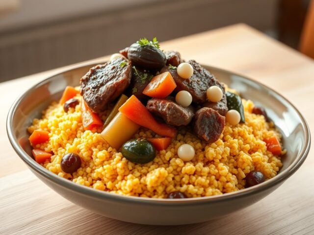 Couscous met kalfsvlees, groenten en dadels