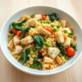 Couscous met kip, spinazie en erwtjes
