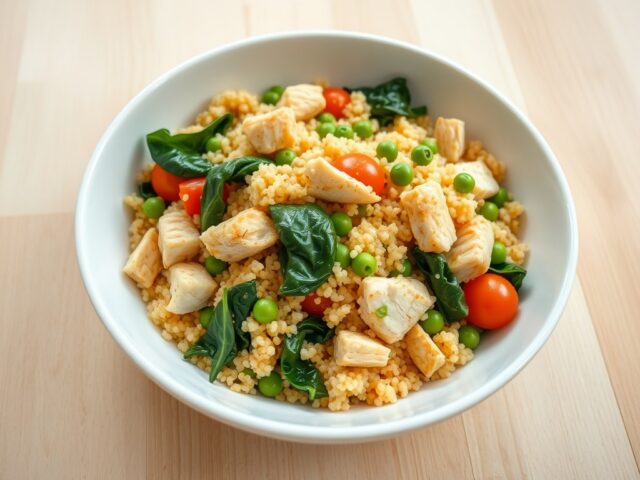 Couscous met kip, spinazie en erwtjes