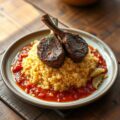 Couscous met lamskoteletten, harissa en venkel.