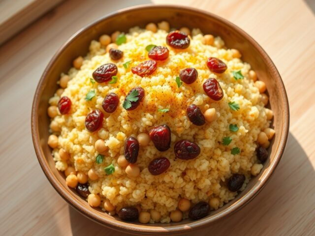Couscous met zoete uien en rozijnen