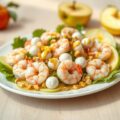 Crevettes, mozzarella, Granny Smith en pistaches