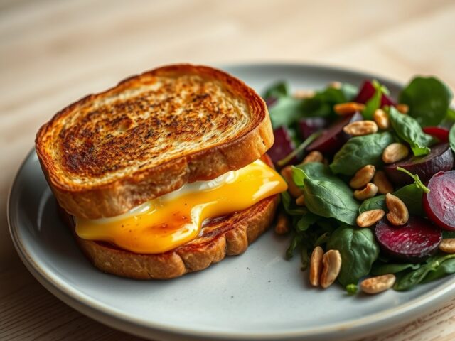 Croque-monsieur met camembert en truffelolie, herfstsalade