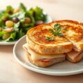 Croque monsieur met Meesterlyck-ham en Damse Mokke, salade met druiven en rozijnen