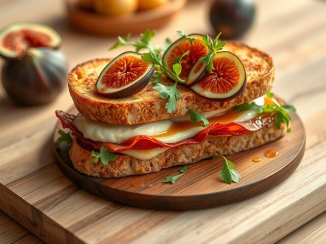 Croque monsieur van notenciabatta, spek & geitenkaas