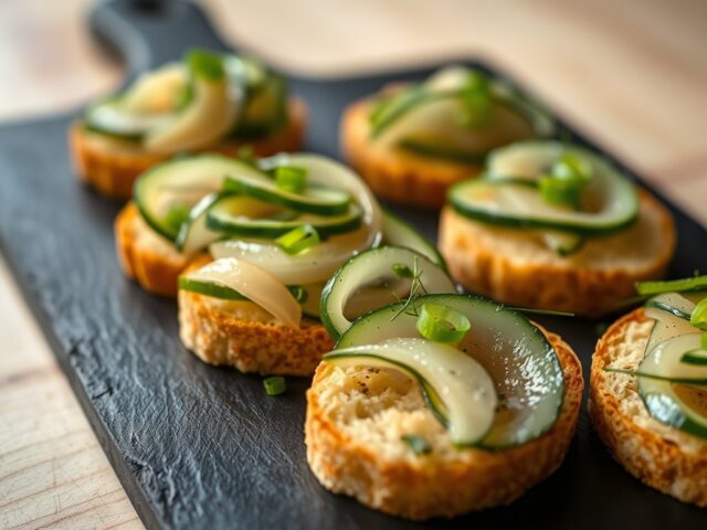 Crostini met komkommer en paling