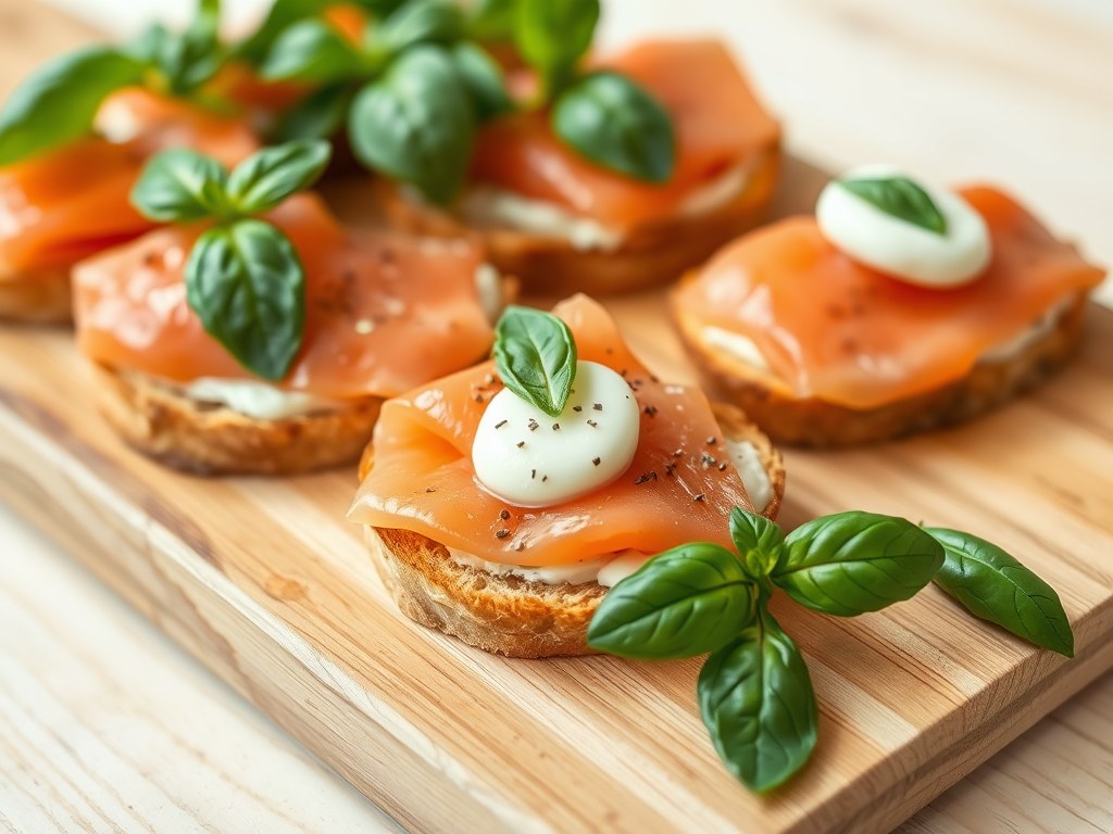 Crostini met limoenboter en gerookte zalm, AI-gegenereerde illustratie