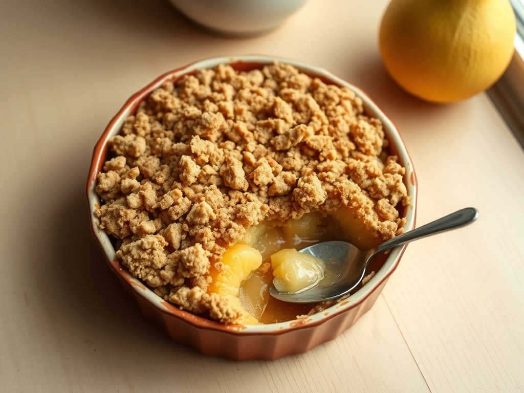 Crumble met ananas en speculaas, AI-gegenereerde illustratie