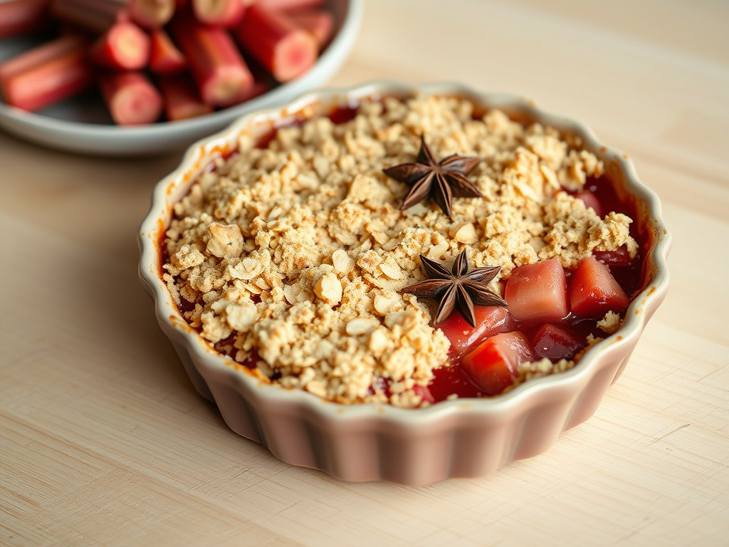 Crumble met Rabarber en Steranijs, AI-gegenereerde illustratie