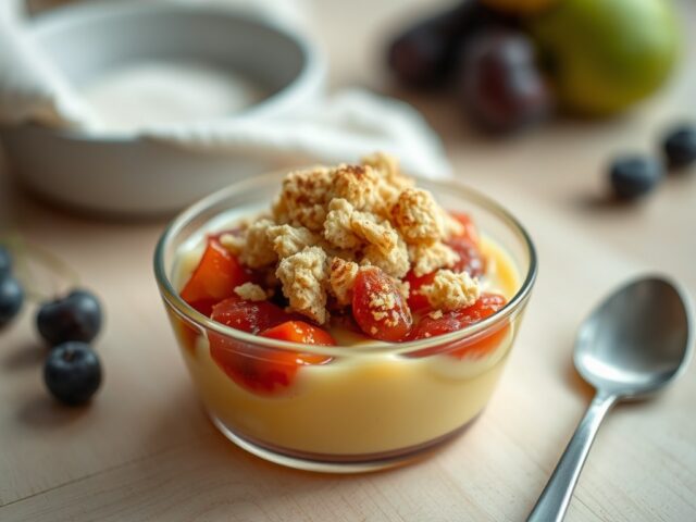 Crumble met vruchtencustard