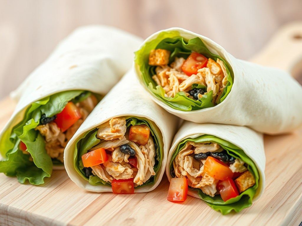 Curry-spinaziewraps met kip, AI-gegenereerde illustratie