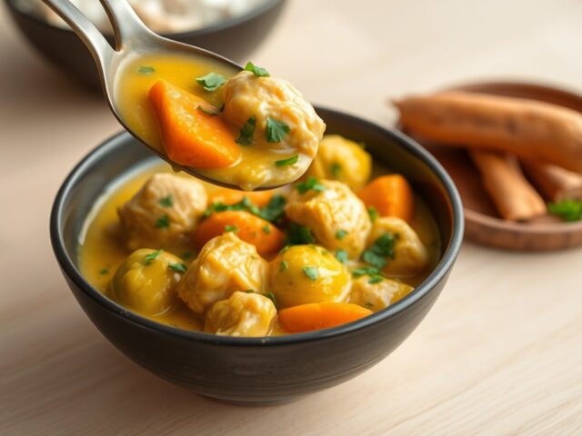Curry van kip en spruitjes
