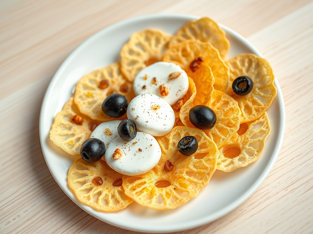 Dentelle met mozzarella en olijven, AI-gegenereerde illustratie