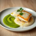 Doperwten- en bloemkoolpuree met zonnevisfilets