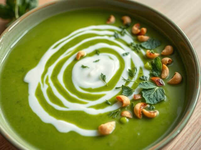 Doperwtensoep met Yoghurt en Nootjes