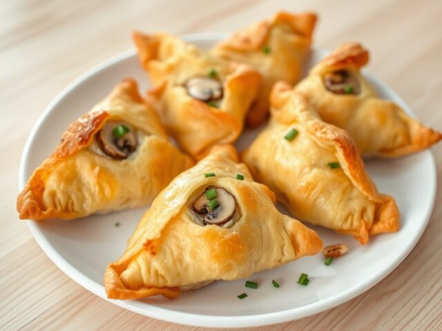 Driehoekjes met noten, champignons en mozzarella