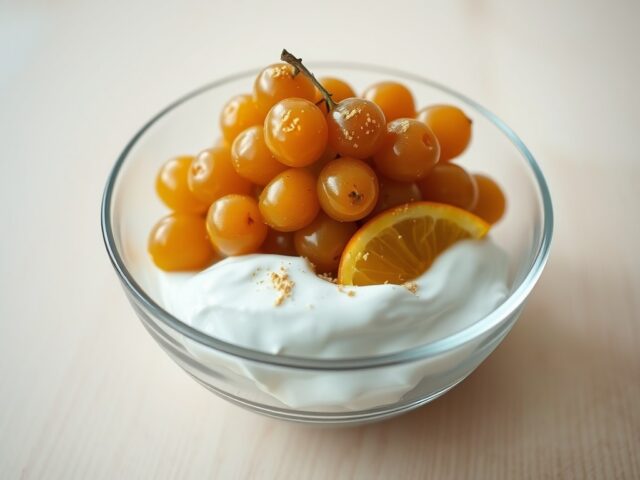 Druiven in karamel met roomyoghurt