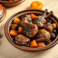Duif met Dadels, Aubergine en Mandarijn (Tajine)