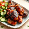 Duivelse kip met komkommersalade