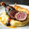 Duivenborst met munster, witloof en truffeljus