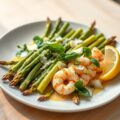 Duo van asperges met scampi op italiaanse wijze