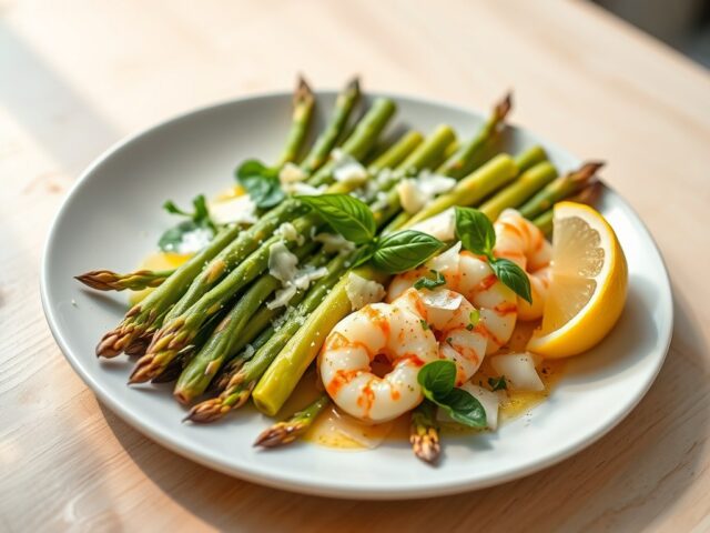 Duo van asperges met scampi op italiaanse wijze