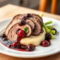 Eendenborst met een saus van kriek