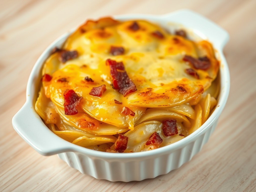 Eenvoudige aardappelgratin, AI-gegenereerde illustratie