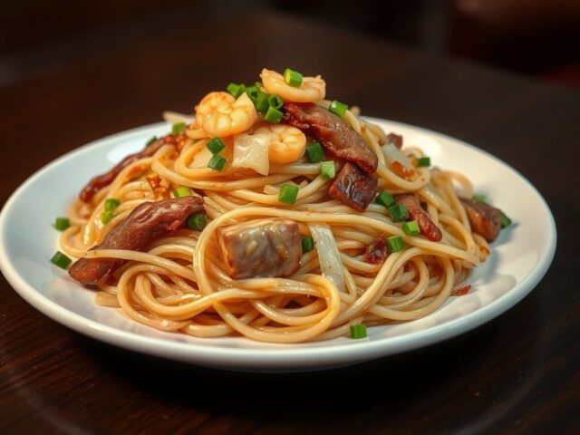 Eenvoudige bami met Chinese knoflook