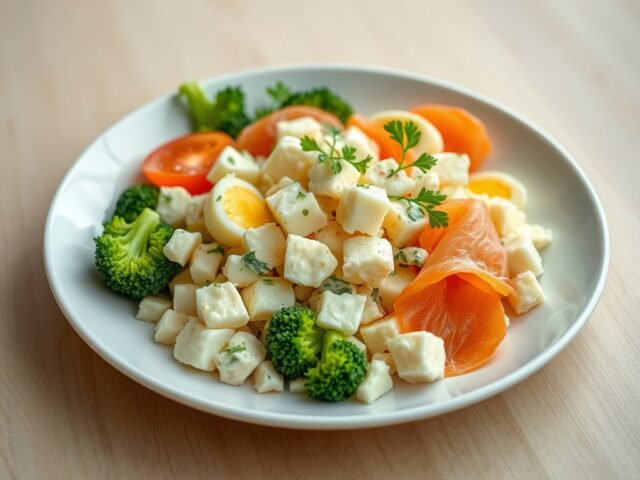 Eiersalade met broccoli en gerookte zalm