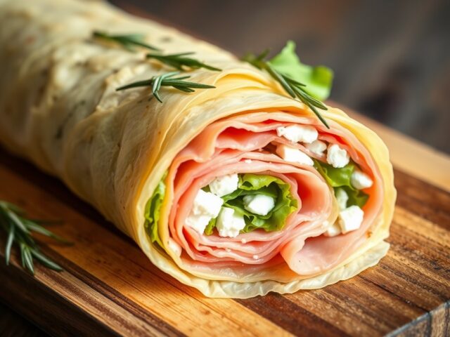 Eierwrap met rozemarijn, ham en geitenkaas