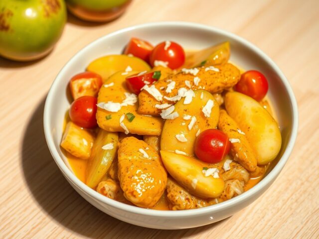 Emincé van kipfilet met kerrie, appeltjes en kokos