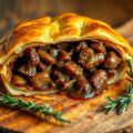Engelse pie gevuld met uien en rundvlees