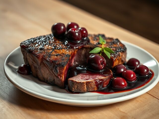 Entrecote met grand prestige kersensaus