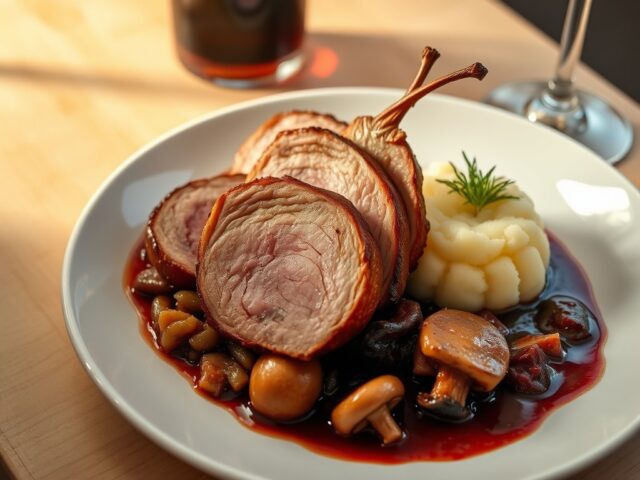 Fazantfilet met zuurkool en gekonfijte champignons