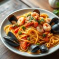 Fettucine met mosselen-krabsaus