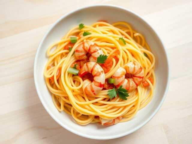 Fijne tagliatelle met langoustines, selder en saffraan