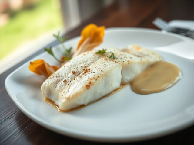 Filet van griet met gekarameliseerd witloof en mosterdsaus