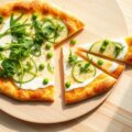 Flammkuchen met courgette en tuinerwten