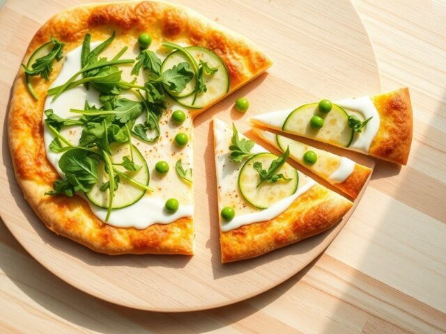 Flammkuchen met courgette en tuinerwten