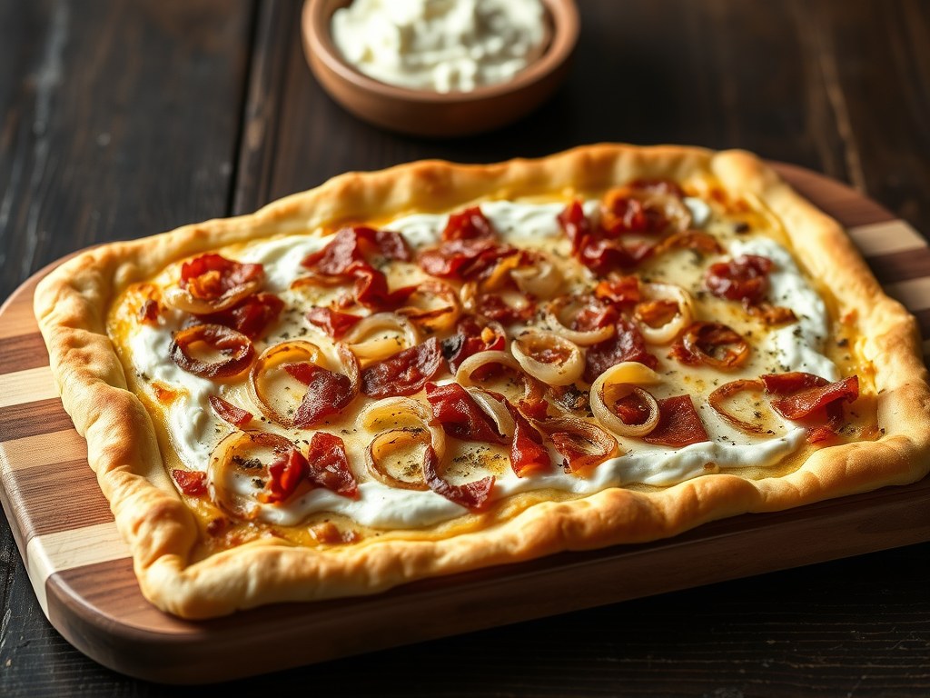 Flammkuchen of Tarte Flambée, AI-gegenereerde illustratie