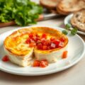 Flan van ricotta-Parmezaan en paprikasalsa met geroosterd brood